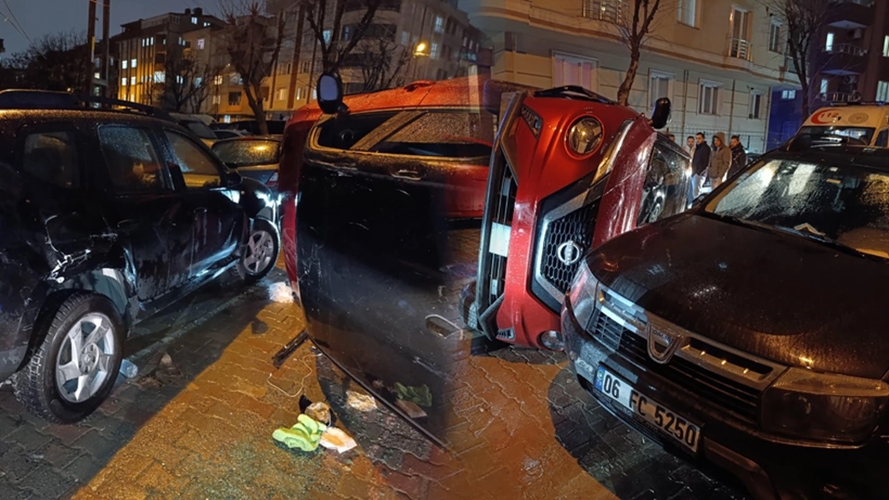 Bahçelievler’de Kediye Çarpmamak İsterken Araç Yan Yattı!