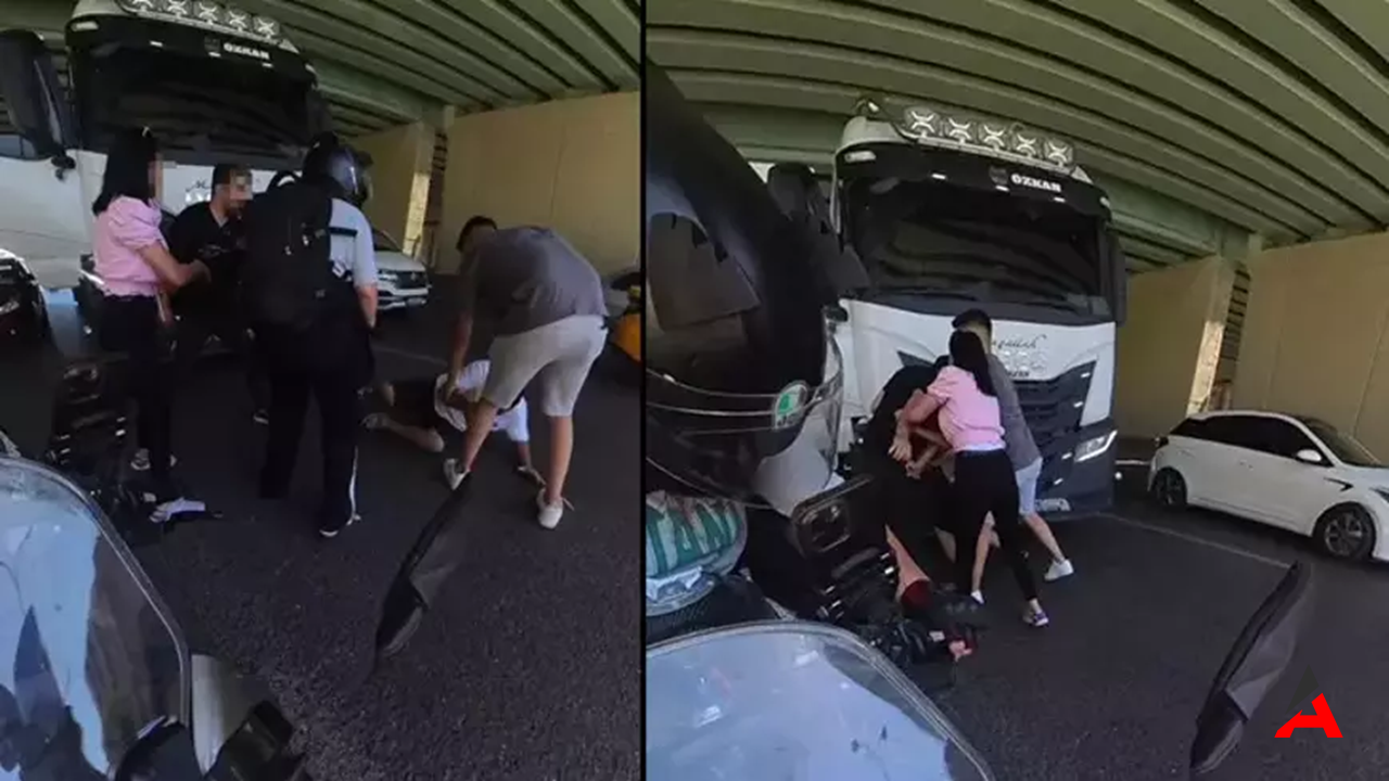 Maltepe'de Yol Verme Kavgası: Kafa ve Yumruklar Kask Kamerasına Yansıdı